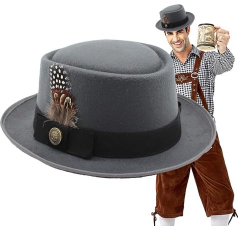 zwxqe Oktoberfest Bayerischer Trachtenhut Deutsch Bayerisches Oktoberfest Kostüm mit Federn Embleme Oktoberfest Kostüm Accessoires Oktoberfest Outfits Damen mit Federn und Emblemen