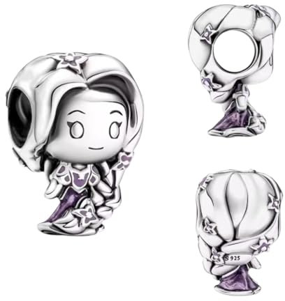 Breloque Raiponce en argent sterling 925, compatible avec les breloques Pandora et de nombreux autres bracelets à breloques., Pequeño, Argent, Argent