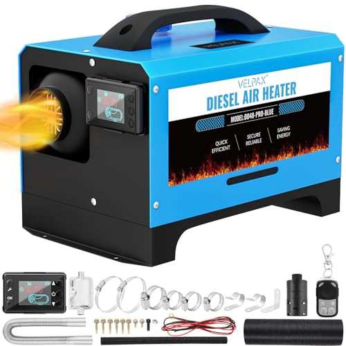 VELPAX Chauffage Diesel 8 KW 12V Tout-en-Un Portable Chauffage à Air Diesel,0,16-0,52 L/h Réchauffeur d'air Diesel 8-36 ℃ Réglable 15-20 m² Contrôle Intelligente LCD Réservoir 5 L pour Bateau Auto