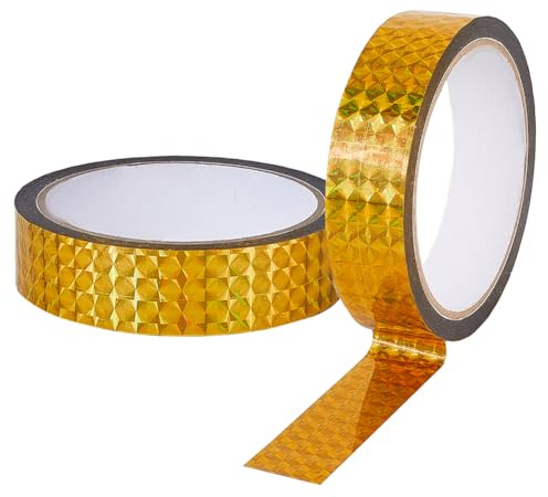 GORGECRAFT Ruban Adhésif Réfléchissant Holographique 50mX24mm Ruban Adhésif Réfléchissant Laser Jaune Pailleté Ruban de Masquage Décoratif Réfléchissant pour Éloigner Les Oiseaux Projets D'Artisanat