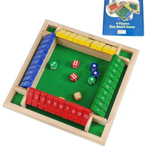 DELAIHUIL Shut The Box Würfelspiel Holz Brettspiel Shut The Box Spiel Würfelspiele Shut The Box 4 Spieler Wooden Table Game Classic Dice Board Toy, Würfelspiel Holz Mathematik Lernspielzeug