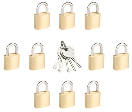 3/4 (20mm) Mini Padlocks - 10 Keyed Alike Small Solid Brass Locks with 5 Keys, Secure Locks for Luggage, Toolbox, Suitcases, Backpacks, Diary Books, Cabinets