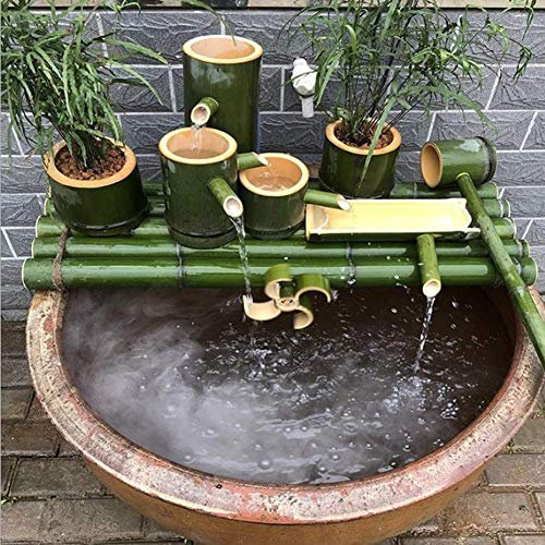 HUIBBGO Decorazione da Giardino Giapponese, Statua Giapponese in bambù con Fontana d'Acqua, Ornamenti in bambù Resistenti alle spaccature, Fontana Interna ed Esterna, Fontana Esterna da 35 cm