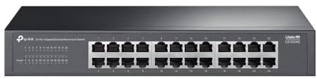 TP-Link Interruttore Gigabit a 24 porte per desktop/montaggio su rack, indirizzo MAC autoapprendimento, MDI/MDIX automatico, negoziazione automatica, QoS, design senza ventola, tecnologia