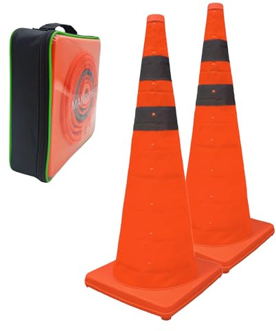 2x28 Zoll (70cm) Pylonen Faltbar Leitkegel Verkehrskegel Reflektierender Sicherheitskegel Pop-Up Warnkegel Orange