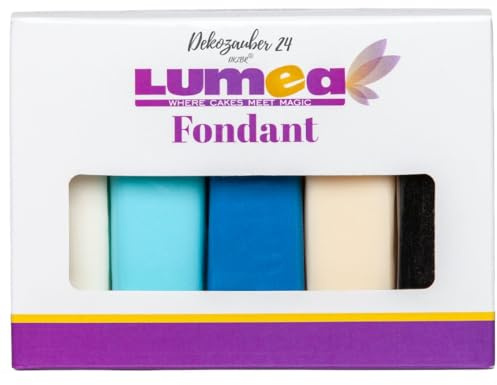 Dekozauber24 Rollfondant-Set Blau-Mix, 5 Farben, 100g Fondant pro Farbe, zum Dekorieren von Kuchen und Torten, Multipack mit Weiß, Hellblau, Dunkelblau, Creme und Schwarz