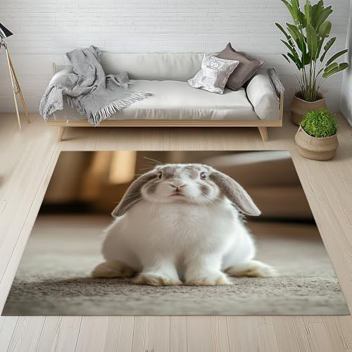 Dpvbffx Haustier Kaninchen Fußmatte 40x60 cm, Niedlich Hase Teppich Klein rutschfest, Tiermotiv Waschbarer Teppich Kurzflor Weich, Teppiche Gegend Schmutzfangmatte fur Innen Outdoor Eingang