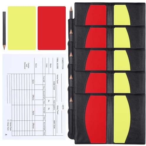 YBEATY Set di 5 carte per arbitro di calcio, rosse e gialle, con fogli di carta per matita, portafoglio, kit per arbitro di calcio, resistenti all'usura, per pallavolo, allenamento e giochi sportivi