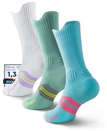 Juclise Calcetines de compresión Coolmax Bamboo para correr para mujer, transpirables, antiampollas acolchados (FR/ES, Números, 38, 42, Regular, Regular, Blanco Morado+Pared Verde+Verde Agua)