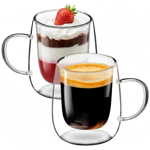 HNNJCK dubbelväggsglas, 2 × 380 ml Kaffeglas med dubbla väggar, cappuccino-glas, för mjölk, juice, kaffe, cocktail