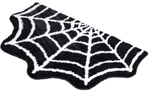 Mihauuke Tapis De Salle De Bain Halloween - Tapis Effrayant Toile D'Araignée pour Salle De Bain,Décor Antidérapant pour Halloween Salon de Douche Intérieur Entrée Fête