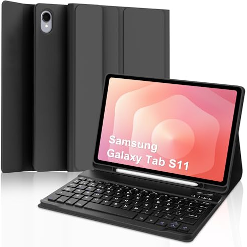 JADEMALL Funda con Teclado para Samsung Galaxy Tab S11 11 Pulgadas, Español Ñ Teclado Bluetooth Inalámbrico con Funda Delgado y Portalápices para Tableta Samsung Galaxy Tab S11 11 2025, Negro
