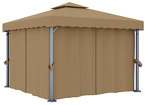 HETFTJN Garten Pavillon 3x3 m Taupe Aluminium Grillpavillon mit Vorhang und Moskitonetz Robustes Partyzelt für Garten Terrasse Balkon und Outdoor Events
