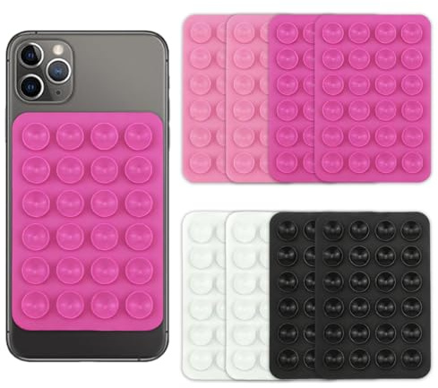 GNALIA Coque Ventouse 8 Pièces Silicone Noir Blanc Rose Clair Rose Fuchsia Support Téléphone Pour Selfies Vidéos Recharge