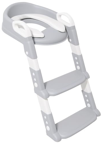 Harupink Toilettensitz Kinder mit Treppe,2 in 1 Kinder Toilettensitz mit Weich PVC-Polster,Höhenverstellbar,Abnehmbar Toilettentrainer,Spritz- und Rutschfestes, für Jungen und Mädchen Baby (Grau)
