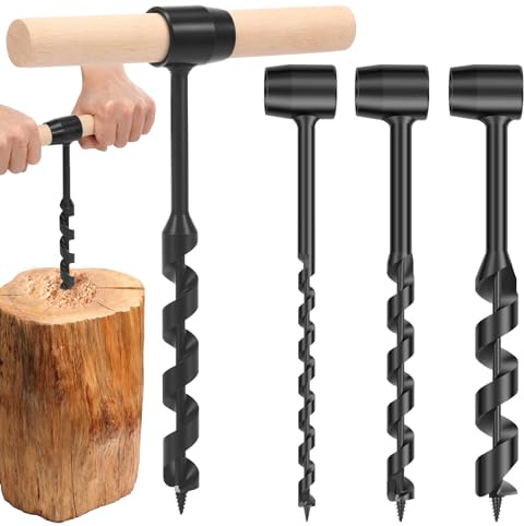 Lot de 4 forets à bois manuels Bushcraft multifonction pour le travail du bois, l'extérieur, la survie, le camping