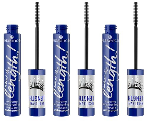 essence what the length! extreme lengthening mascara waterproof, Nr. 02, Schwarz, definierend, verlängernd, vegan, wasserfest, ohne Mikroplastikpartikel, Nanopartikel frei, 3er Pack (3x10ml)