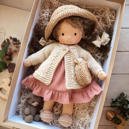 NIDONE Stoffpuppe mit Box, Stoffpuppe mit Hut, Tasche, Schuhen und mehr, süßes Stoffpuppenspielzeug für Babys und Kleinkinder, ideal für Weihnachten, Geburtstag