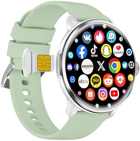 Montre intelligente 5G avec carte SIM, montre intelligente avec appels Bluetooth, écran tactile HD de 1,96 pouces, traqueur de fitness GPS indépendant à double système, moniteur de fréquence cardiaque