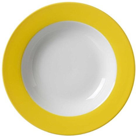 Ritzenhoff & Breker Doppio Suppenteller, 1 Stück, Teller tief mit farbigem Rand, Essteller, Porzellan, Sonnengelb, Ø 22 cm, 565072