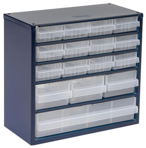 Raaco Kleinteilemagazin C6-16 mit 16 Schubladen zur Kleinteile Ordnung | Tragkraft 16.5 kg, 15 x 30.6 x 28.3 cm, geeignet für Wandmontage, Schraubenregal für Kleinteile für Werkstatt Ordnungssystem