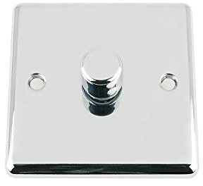 Mains LED Light Dimmer Switch 250W 1 Gang 2 Way - Polished Chrome - Classic