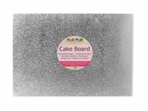 FunCakes Cake Board - rechteckige, silberfarbene Kuchenplatte 35 x 25cm