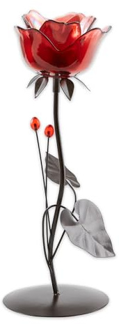 Zingz & Thingz Beauty in The Petals Collection Floral Tealight Candle Holder, 5x4.125x12.5, Romantic Rose