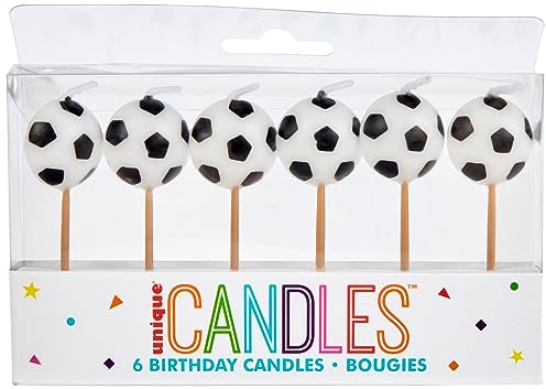 Black & White Soccer Ball Birthday Candles (7cm) Pack of 6 - Cake Topper Picks, Festive Party Decorations