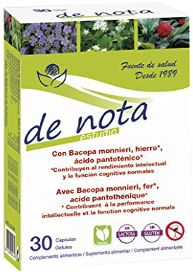 De Nota Estudio 30 cápsulas - Bioserum | Con Bacopa monnieri, hierro, ácido pentoténico | concentracion y memoria estudiar | pastillas memoria y concentración - pastillas para la memoria