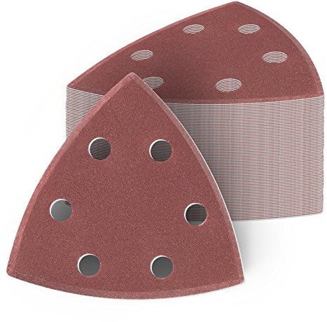 200 Stück Delta Schleifdreiecke 93x93x93 mm Deltaschleifer P180 Körnung, 6 Loch, red Film, Haft Klett Schleifpapier