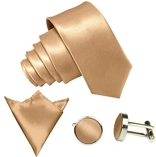 GASSANI 3-Set Krawattenset 29 Satin Farben, 8,5 Cm Breite Krawatte Einstecktuch