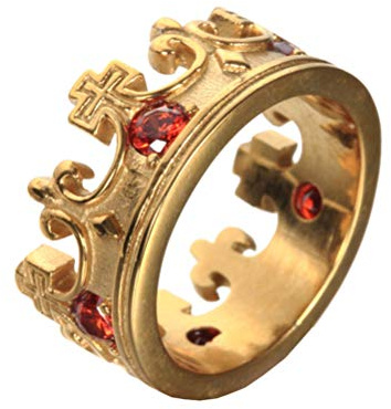 OAKKY Oro Retro Reale Re Corona Rosso Pietra Preziosa intarsiato Prepotente Anello Uomo Donna Acciaio Inossidabile FEDI Nuziali Taglia 29