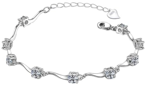 Epoch World Damen Schmuck Kristall Silber Armbänder mit glänzend Zirkonia weiß Armkette Silber Armband für Damen Mädchen
