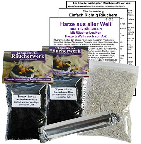 Styrax Harz 2x50ml zum räuchern für Entspannung, Hausreinigung, Rauhnächte | 6-tlg Räucherset zum Ausräuchern von Haus, Wohnung mit Räucherkohle, Räucherzubehör & Anleitung 81670-12