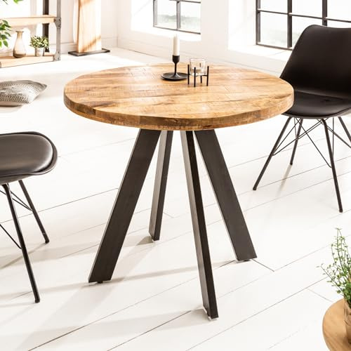 invicta INTERIOR Esstisch Iron Craft 80cm - schwarz Natur - Mangoholz | Handarbeit, massiv, 3-Sitzplätze, rund, hochwertig, angenehme Haptik, höhenverstellbaren Füße, Metallgestell