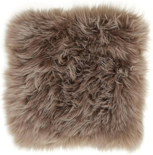 -LUXOR- living Sitzkissen, Schaffell echt, Lammfell, eckig 34 x 34 cm Taupe | 4 Kissen, Obermaterial 100% Wolle, Rückseite gegerbtes Leder, Sitzunterlage für Stühle und Bänke