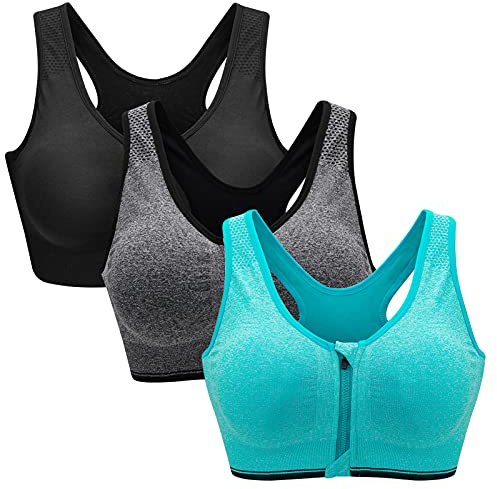ZOEREA Soutien-Gorge de Sport Femme Zippée Devant Push Up sans Armature Lingerie Bra Courir Vest Coussinets Amovibles pour Fitness Jogging Yoga Course