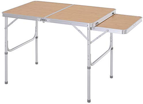 Outsunny 3ft Aluminium Picnic Table with Side Desktop, Adjustable Folding
