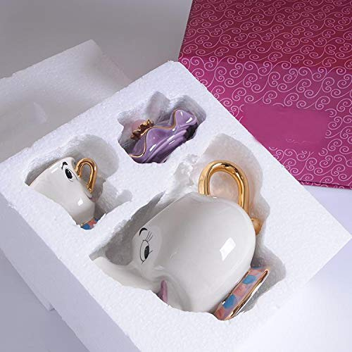 NERB Beauté Cartoon et la bête Teapot Tasse Mme Potts Chip Tea Pot effiloche Fast Set Poster Cadeau de Noël Belle (Color : 1 Cup)