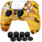 TNP Controller Cover Hülle + 8 Daumengriffe Set Kompatibel mit Sony PS5 Playstation 5 - Schützendes weiches Silikongel & rutschfeste Stick Caps Zubehör für Videospiele Gaming Gamepad, Camo-Mosaik Gelb
