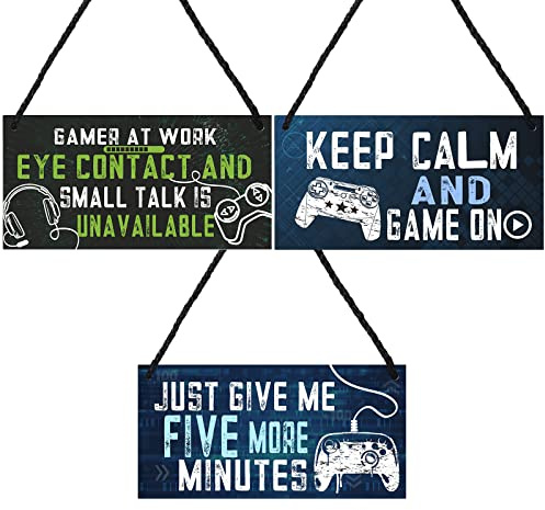 Ripeng 3 Pcs Gaming Door Sign for Boys Bedroom, Funny Gamer Gift Hanging Gaming Door Signs, Birthday Gift for Man, Brother Son Dad Playroom Boy Room Decorations, Video Game Player, Computer Gamer