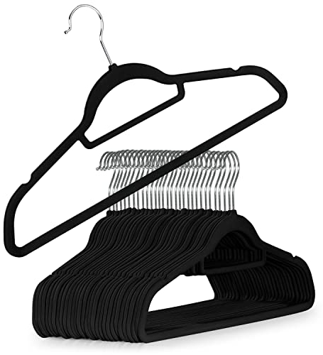 Blumtal 30 Stück Samt-Kleiderbügel - Samt-Kleiderbügel, rutschfest, um 360° drehbar, platzsparend, hochwertig mit Krawattenklammer - Schwarz