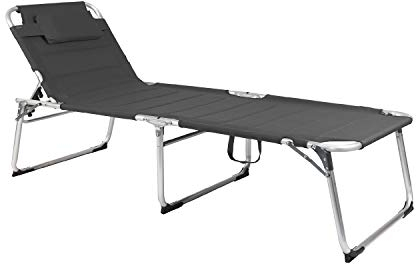 INDA-Exclusiv XXL Gartenliege Sonnenliege Relaxliege Aluminium Liege mit Kissen gepolstert klappbar Anthrazit L200xB70xH45/95cm