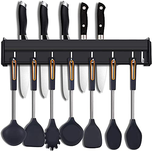 Porte Ustensiles Cuisine avec Crochets, Barre Ustensiles Cuisine Mural, Cuisine Porte Casserole Mural Couteaux, Porte Casseroles Mural de Suspension, pour Suspendre Les Ustensiles de Cuisine