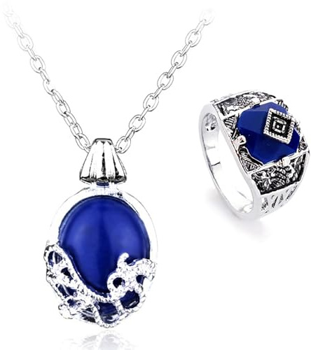 HJYZY 12 Stück The Vampire Diar.s Daywalking Katherine Sapphire Crystal Anhänger Halsketten Aufkleber Daylight Walking Signet Carolims Ring Set