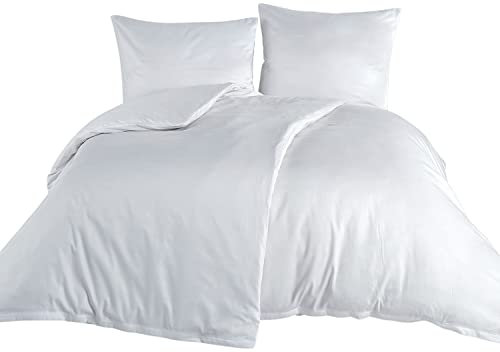 RIEMTEX Mako Satin Bettwäsche Set 135x200 cm Bettbezug + 1 Kissenbezug 80x80 cm (135x200, Weiß)