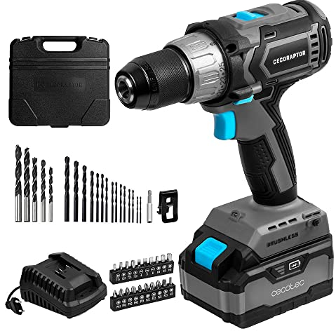 Cecotec Taladro Atornillador y Perforador de Batería CecoRaptor Perfect Drill 4020 Brushless Ultra. Batería 20V y 4000 mAh, Velocidad sin carga de 2000 rpm, Torque máximo de 46 Nm, 25+1 Posiciones