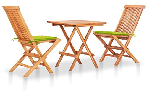 INLIFE 3-TLG. Bistroset mit Hellgrünen Kissen Massivholz Teak