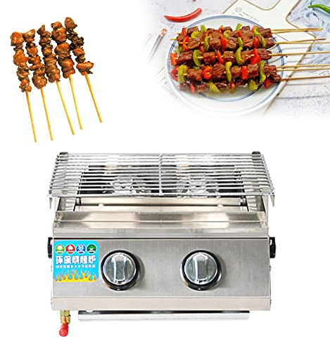 Barbacoa de Gas con 2 Quemadores de Acero, Sumidero Extraíble, Acero Inoxidable, Parrilla de Gas Profesional, Altura Ajustable, Parrilla de Mesa para Camping Picnics Exterior Patio Jardín,Plata